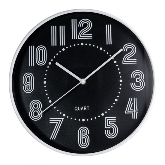 Relógio De Parede 30,5cm Por 4,5cm Quartz De Plástico Branco com Preto